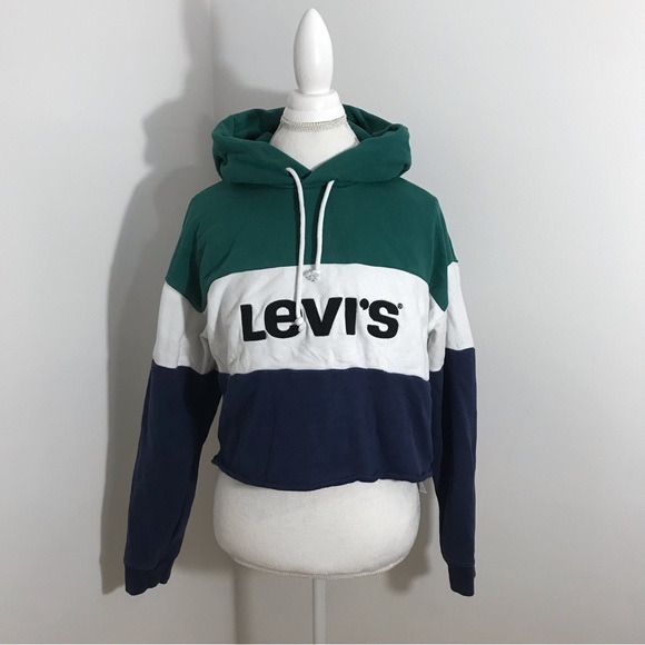 Levi’s Green and Blue Cropped Hooded Sweater - Picture 1 of 10